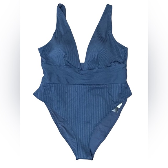 H&M Navy Blue One Piece High Leg Ribbed Swimsuit Size XL NWT - Picture 5 of 5